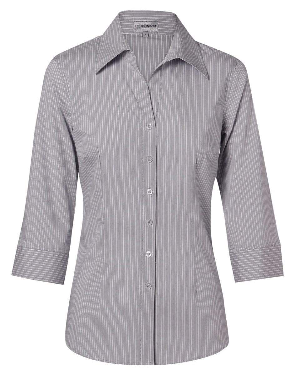 BENCHMARK Women's Ticking Stripe 3/4 Sleeve Shirt M8200Q Corporate Wear Benchmark Grey/White 6 